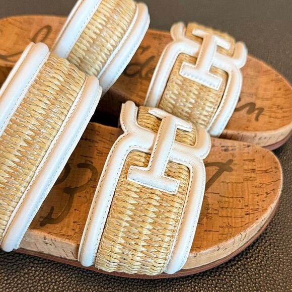 Sam Edelman Rowan Basketweave White and Tan Slide Sandals size 8 - Picture 4 of 10